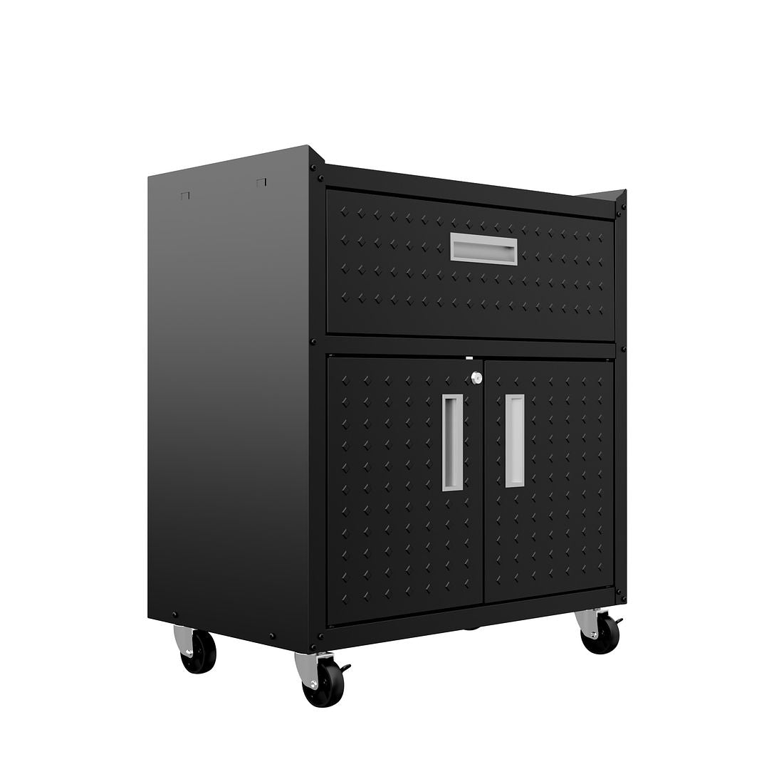 Manhattan Comfort Fortress Textured Metal 32" Garage Mobile Cabinet With 1 Full Extension Drawer & 2 Adjustable Shelves In Charcoal Gray