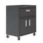 Manhattan Comfort Fortress Textured Metal 32" Garage Mobile Cabinet With 1 Full Extension Drawer & 2 Adjustable Shelves In Charcoal Gray