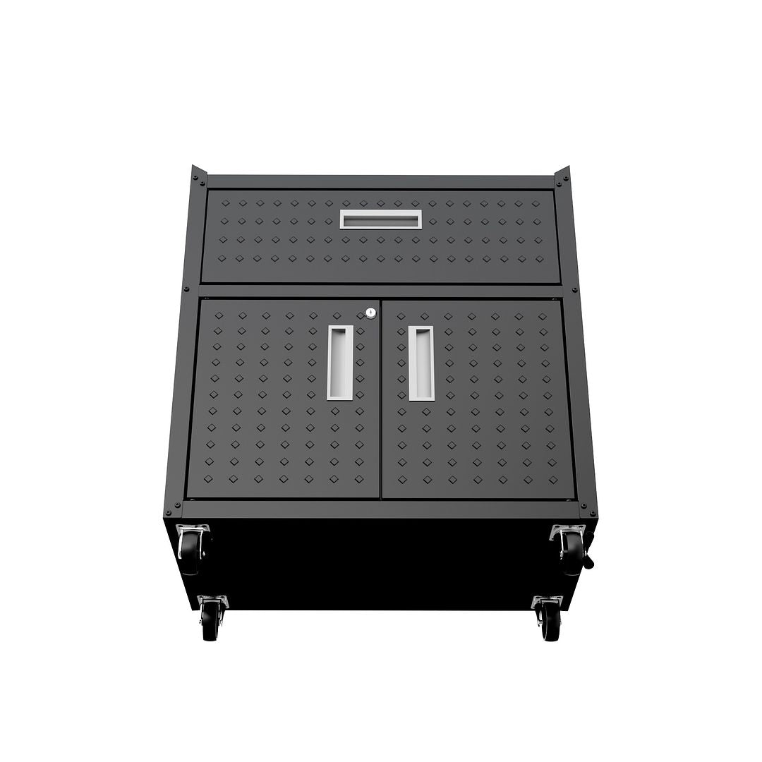 Manhattan Comfort Fortress Textured Metal 32" Garage Mobile Cabinet With 1 Full Extension Drawer & 2 Adjustable Shelves In Charcoal Gray