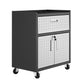 Manhattan Comfort Fortress Textured Metal 32" Garage Mobile Cabinet With 1 Full Extension Drawer & 2 Adjustable Shelves In Gray