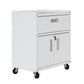 Manhattan Comfort Fortress Textured Metal 32" Garage Mobile Cabinet With 1 Full Extension Drawer & 2 Adjustable Shelves In White
