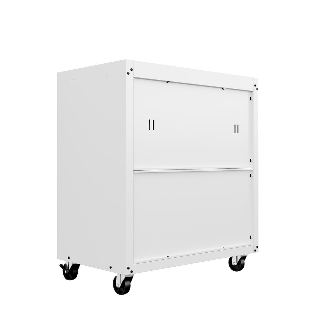 Manhattan Comfort Fortress Textured Metal 32" Garage Mobile Cabinet With 1 Full Extension Drawer & 2 Adjustable Shelves In White