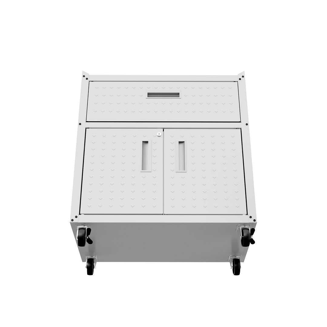 Manhattan Comfort Fortress Textured Metal 32" Garage Mobile Cabinet With 1 Full Extension Drawer & 2 Adjustable Shelves In White