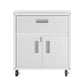 Manhattan Comfort Fortress Textured Metal 32" Garage Mobile Cabinet With 1 Full Extension Drawer & 2 Adjustable Shelves In White