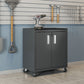 Manhattan Comfort Fortress Textured Metal 32" Garage Mobile Cabinet With 2 Adjustable Shelves In Charcoal Gray