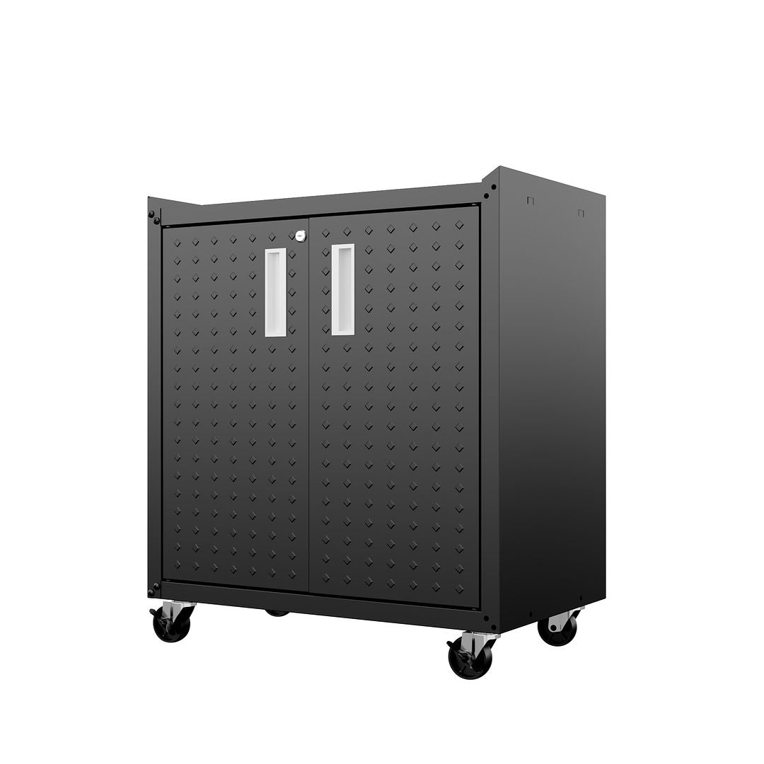 Manhattan Comfort Fortress Textured Metal 32" Garage Mobile Cabinet With 2 Adjustable Shelves In Charcoal Gray