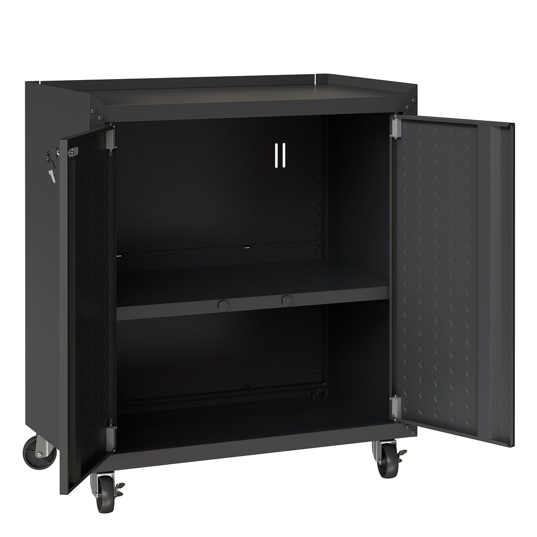 Manhattan Comfort Fortress Textured Metal 32" Garage Mobile Cabinet With 2 Adjustable Shelves In Charcoal Gray