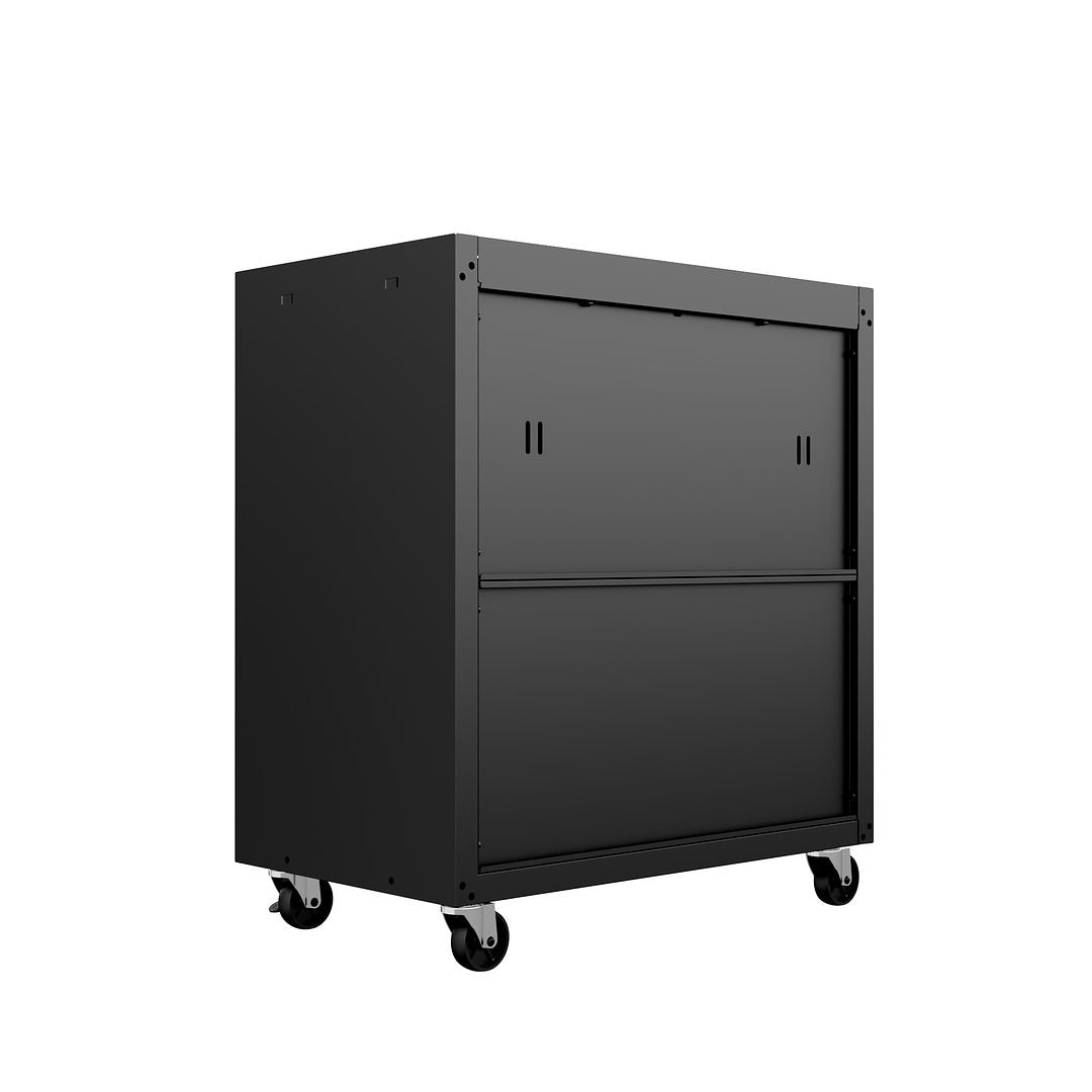 Manhattan Comfort Fortress Textured Metal 32" Garage Mobile Cabinet With 2 Adjustable Shelves In Charcoal Gray