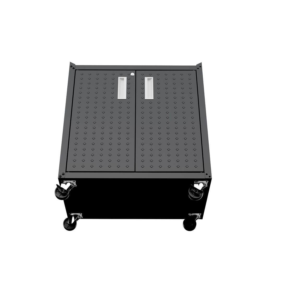 Manhattan Comfort Fortress Textured Metal 32" Garage Mobile Cabinet With 2 Adjustable Shelves In Charcoal Gray