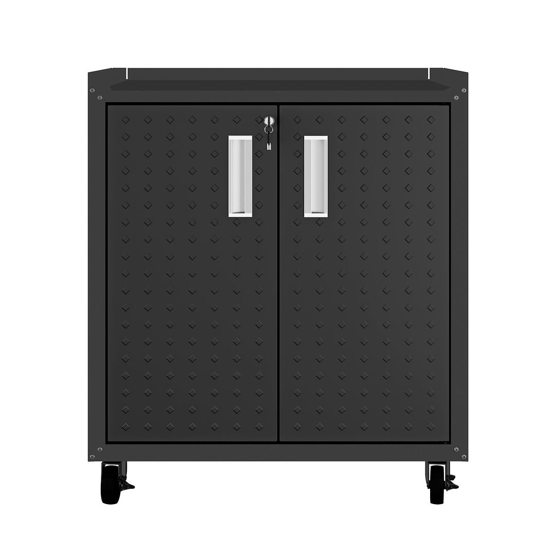 Manhattan Comfort Fortress Textured Metal 32" Garage Mobile Cabinet With 2 Adjustable Shelves In Charcoal Gray