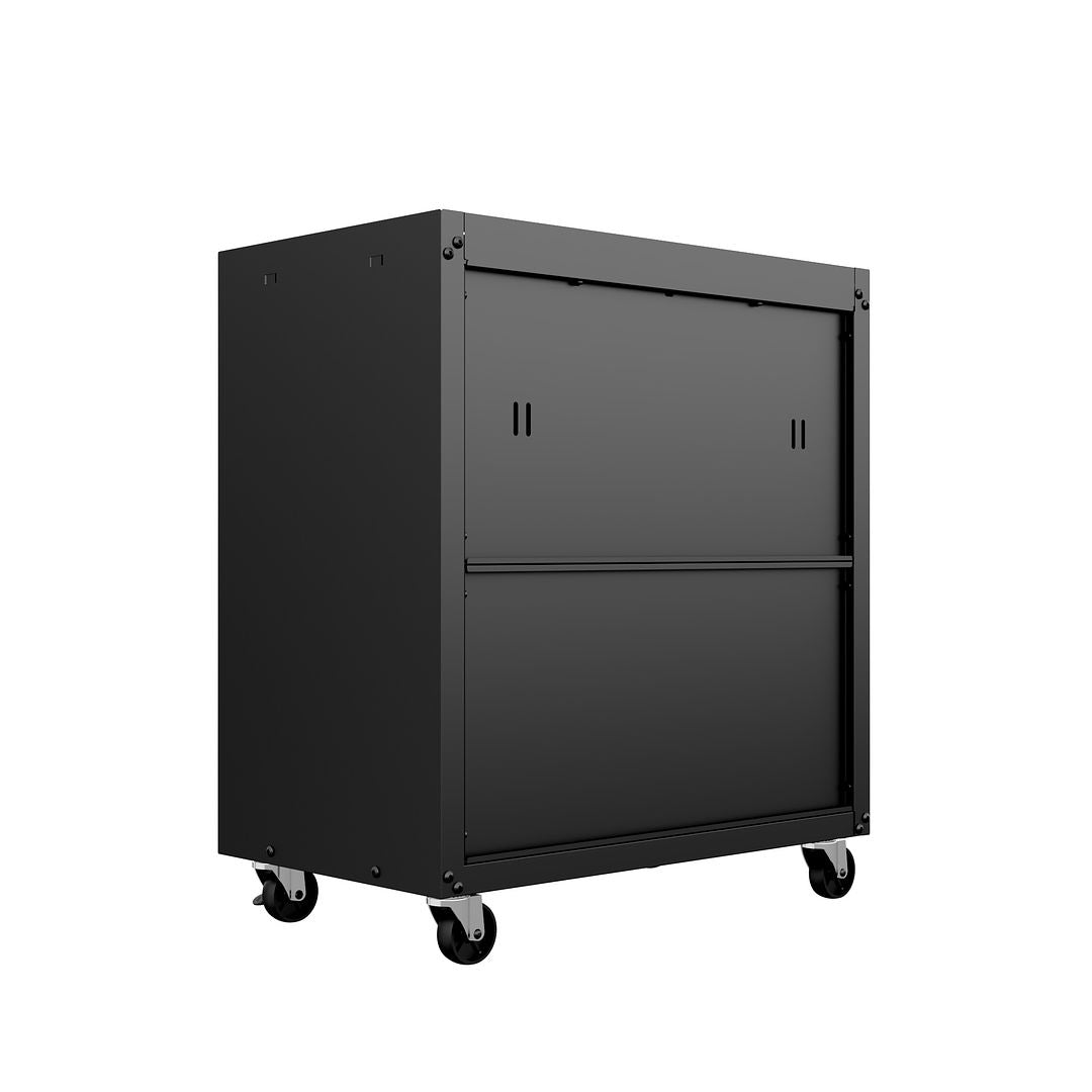 Manhattan Comfort Fortress Textured Metal 32" Garage Mobile Chest With 3 Full Extension Drawers In Charcoal Gray