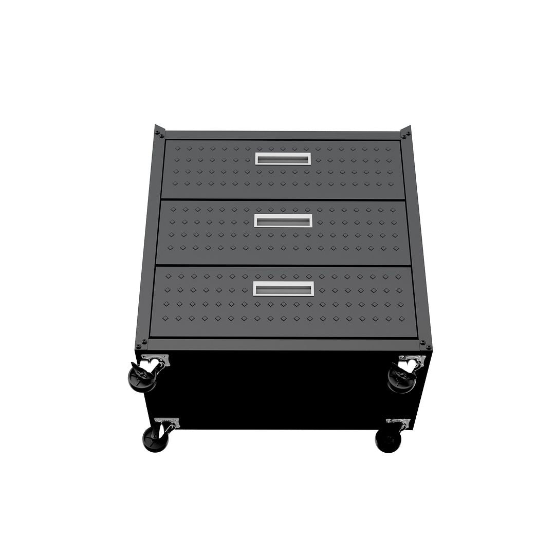 Manhattan Comfort Fortress Textured Metal 32" Garage Mobile Chest With 3 Full Extension Drawers In Charcoal Gray