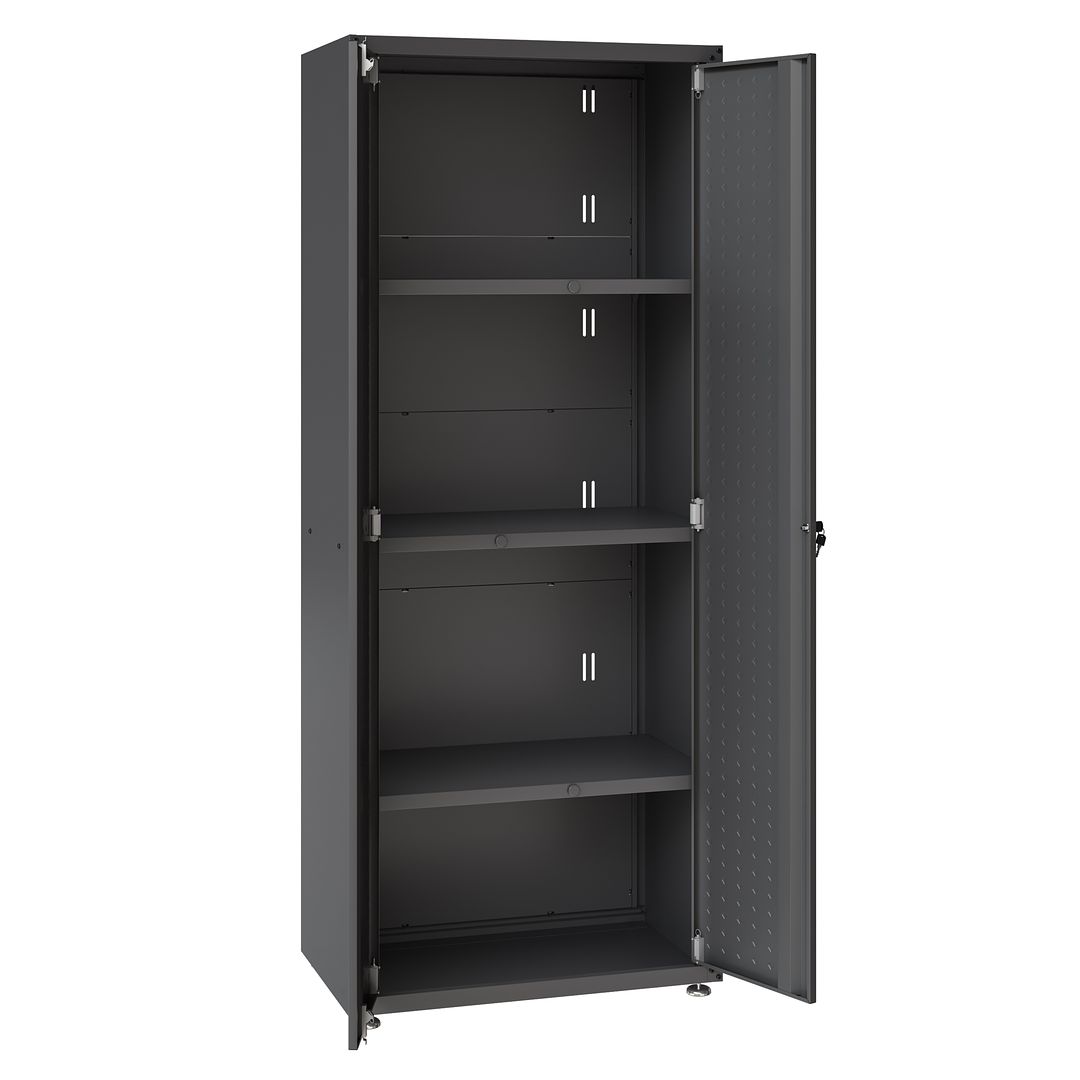 Manhattan Comfort Fortress Textured Metal 75" Garage Cabinet With 4 Adjustable Shelves In Charcoal Gray