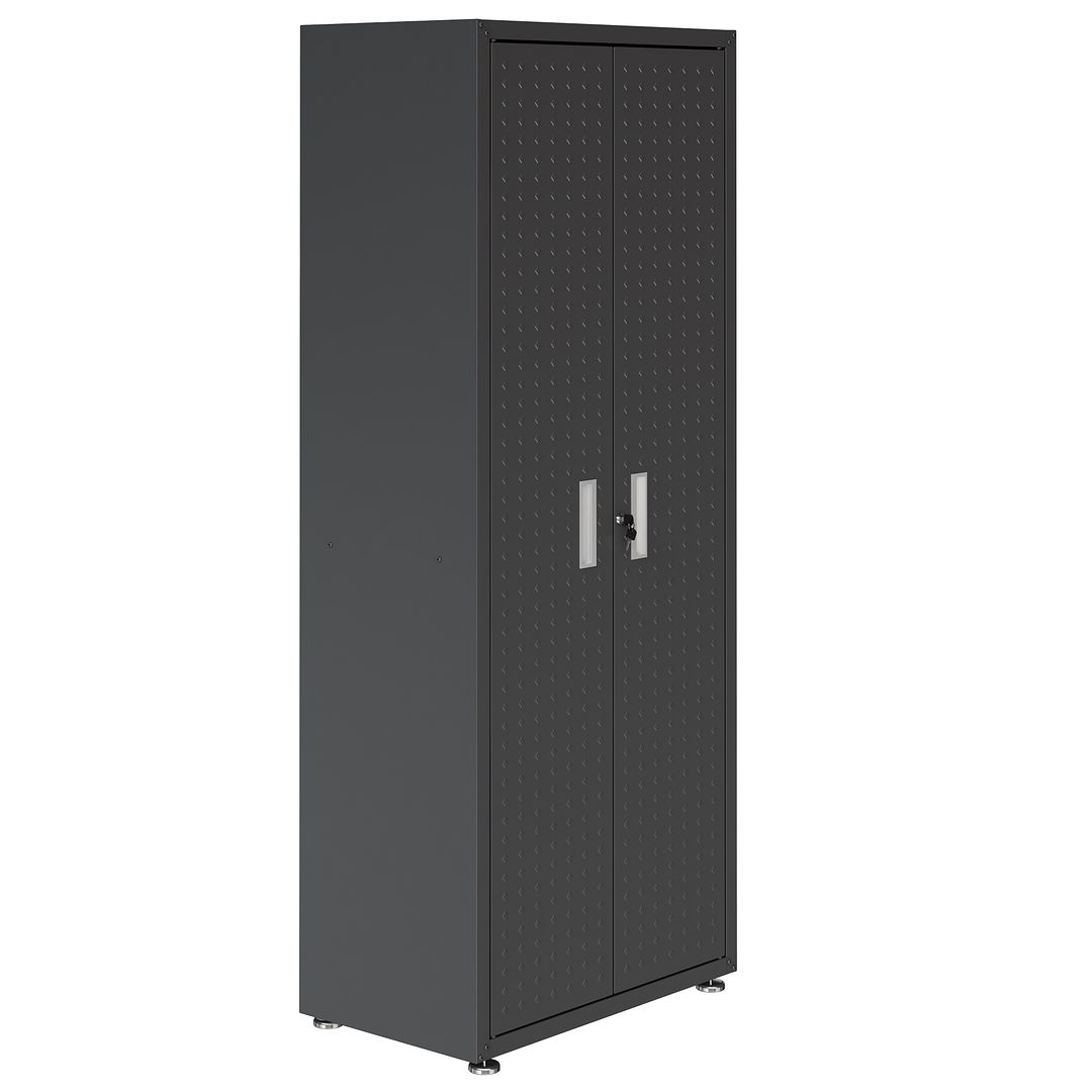 Manhattan Comfort Fortress Textured Metal 75" Garage Cabinet With 4 Adjustable Shelves In Charcoal Gray