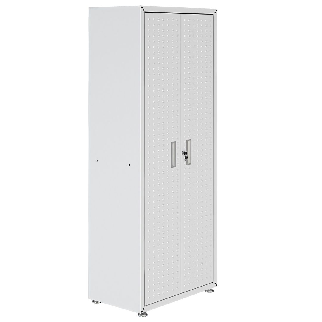 Manhattan Comfort Fortress Textured Metal 75" Garage Cabinet With 4 Adjustable Shelves In White