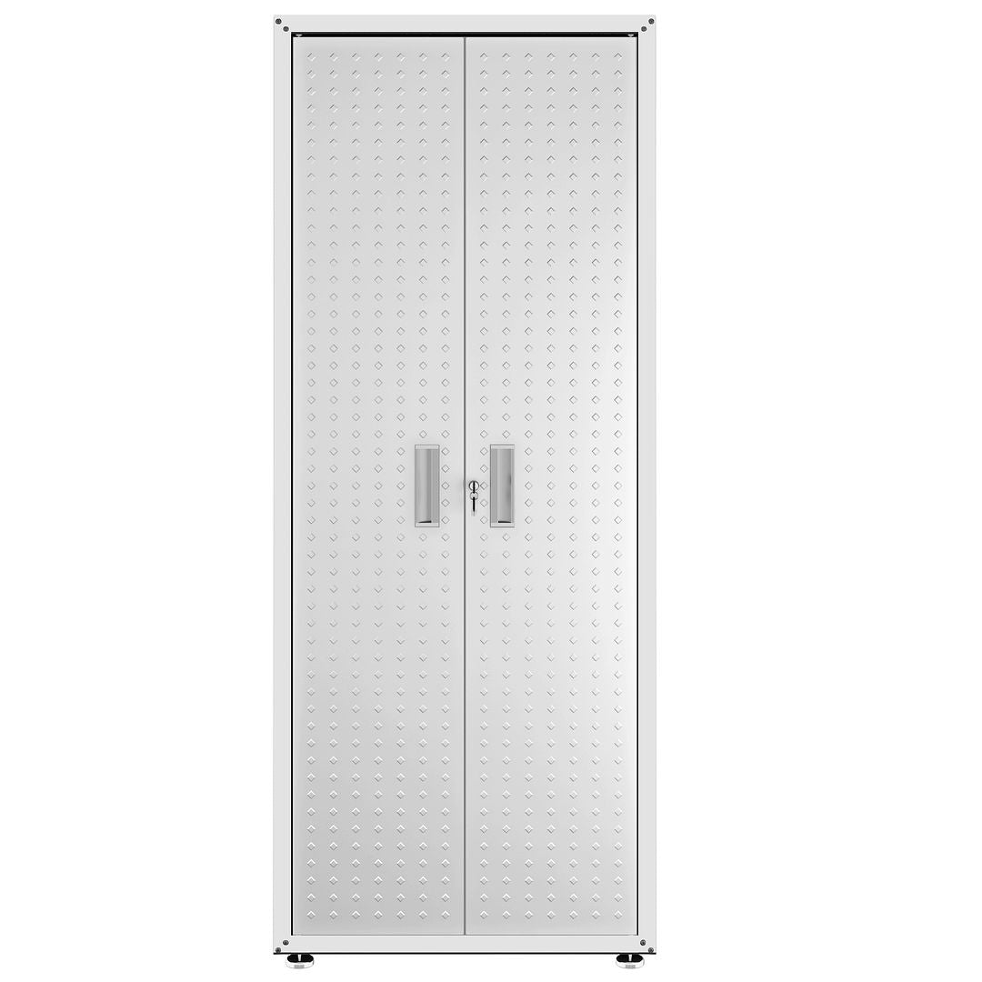 Manhattan Comfort Fortress Textured Metal 75" Garage Cabinet With 4 Adjustable Shelves In White