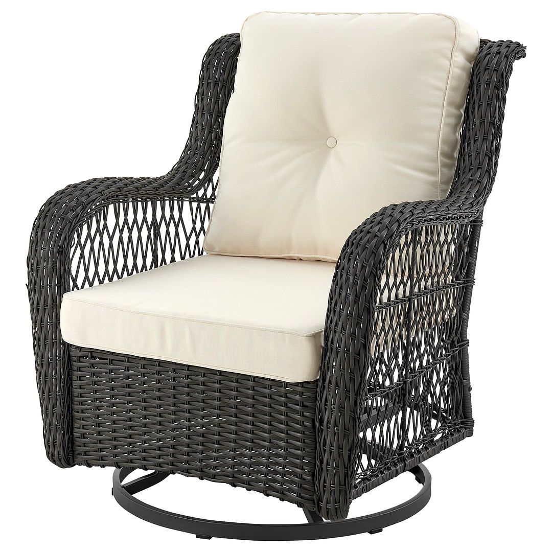 Manhattan Comfort Fruttuo Swivel Steel Rattan 3-Piece Patio Conversation Set With Cushions In Cream