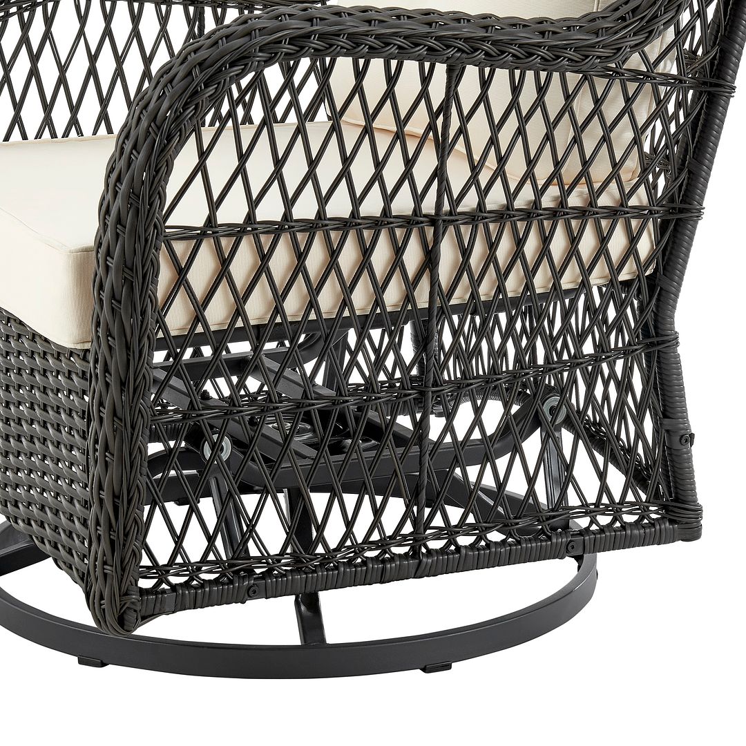 Manhattan Comfort Fruttuo Swivel Steel Rattan 3-Piece Patio Conversation Set With Cushions In Cream