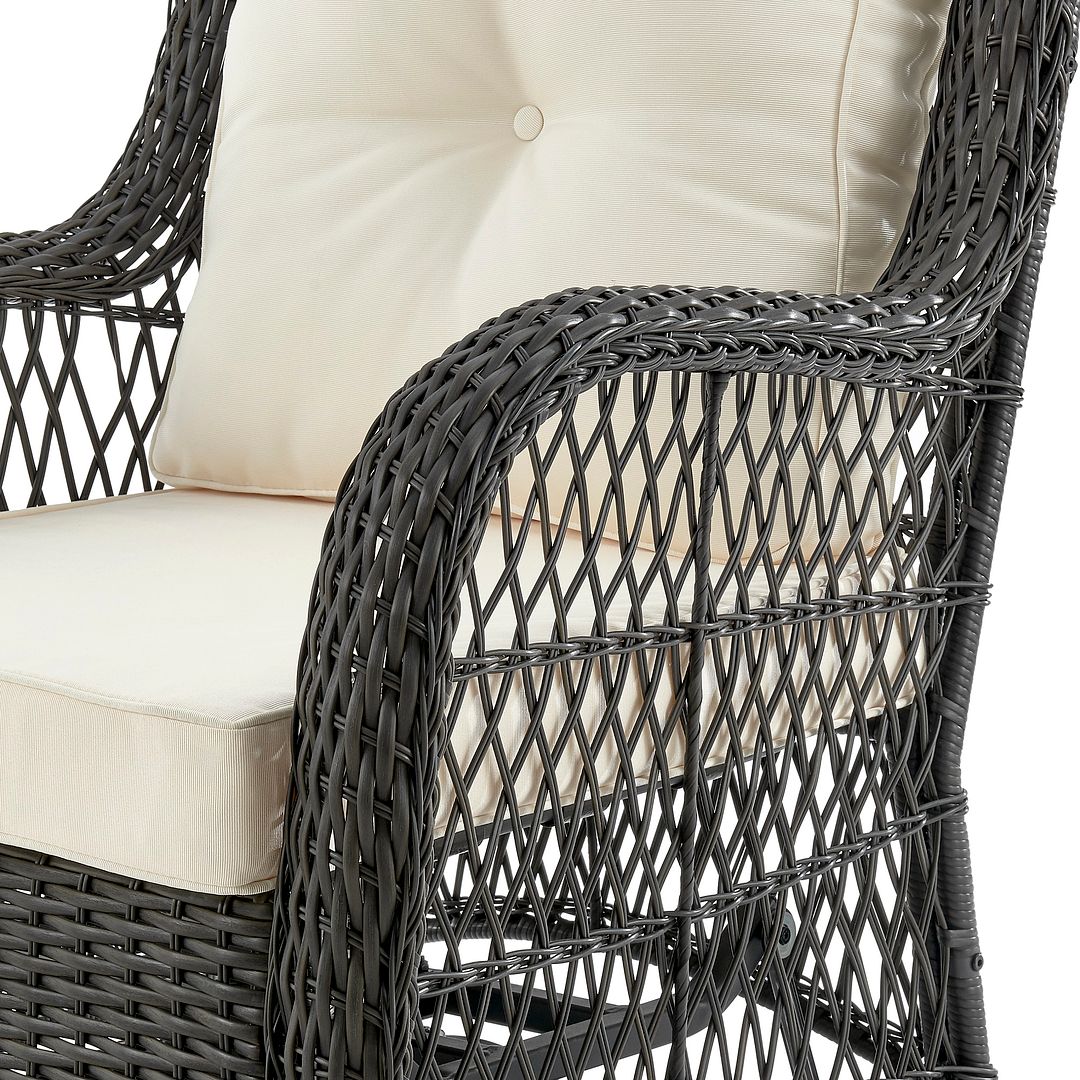 Manhattan Comfort Fruttuo Swivel Steel Rattan 3-Piece Patio Conversation Set With Cushions In Cream