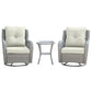 Manhattan Comfort Fruttuo Swivel Steel Rattan 3-Piece Patio Conversation Set With Cushions In Cream