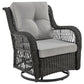 Manhattan Comfort Fruttuo Swivel Steel Rattan 3-Piece Patio Conversation Set With Cushions In Gray