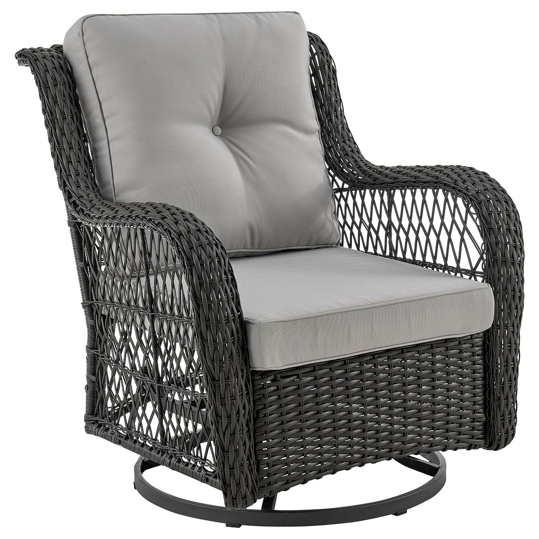 Manhattan Comfort Fruttuo Swivel Steel Rattan 3-Piece Patio Conversation Set With Cushions In Gray