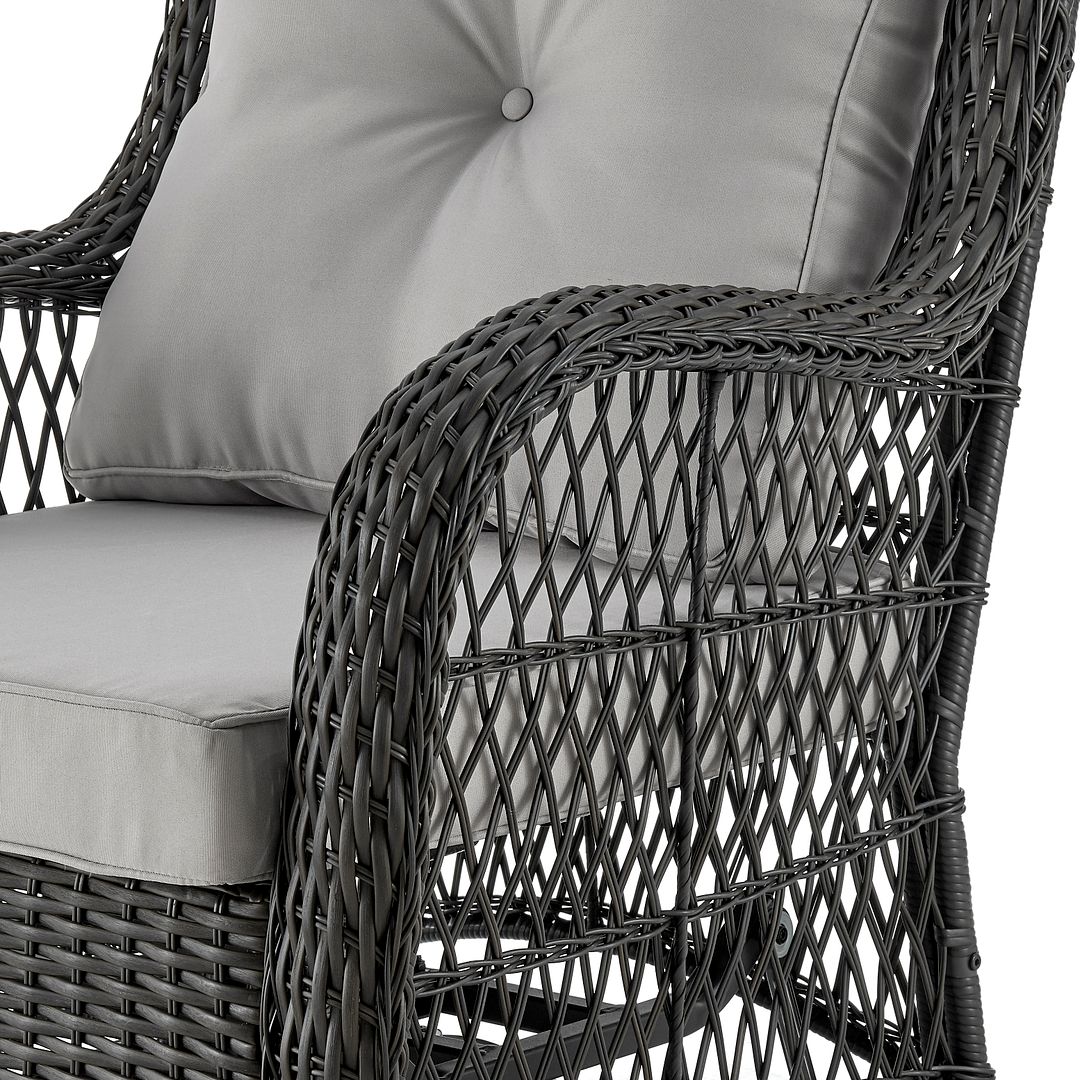 Manhattan Comfort Fruttuo Swivel Steel Rattan 3-Piece Patio Conversation Set With Cushions In Gray