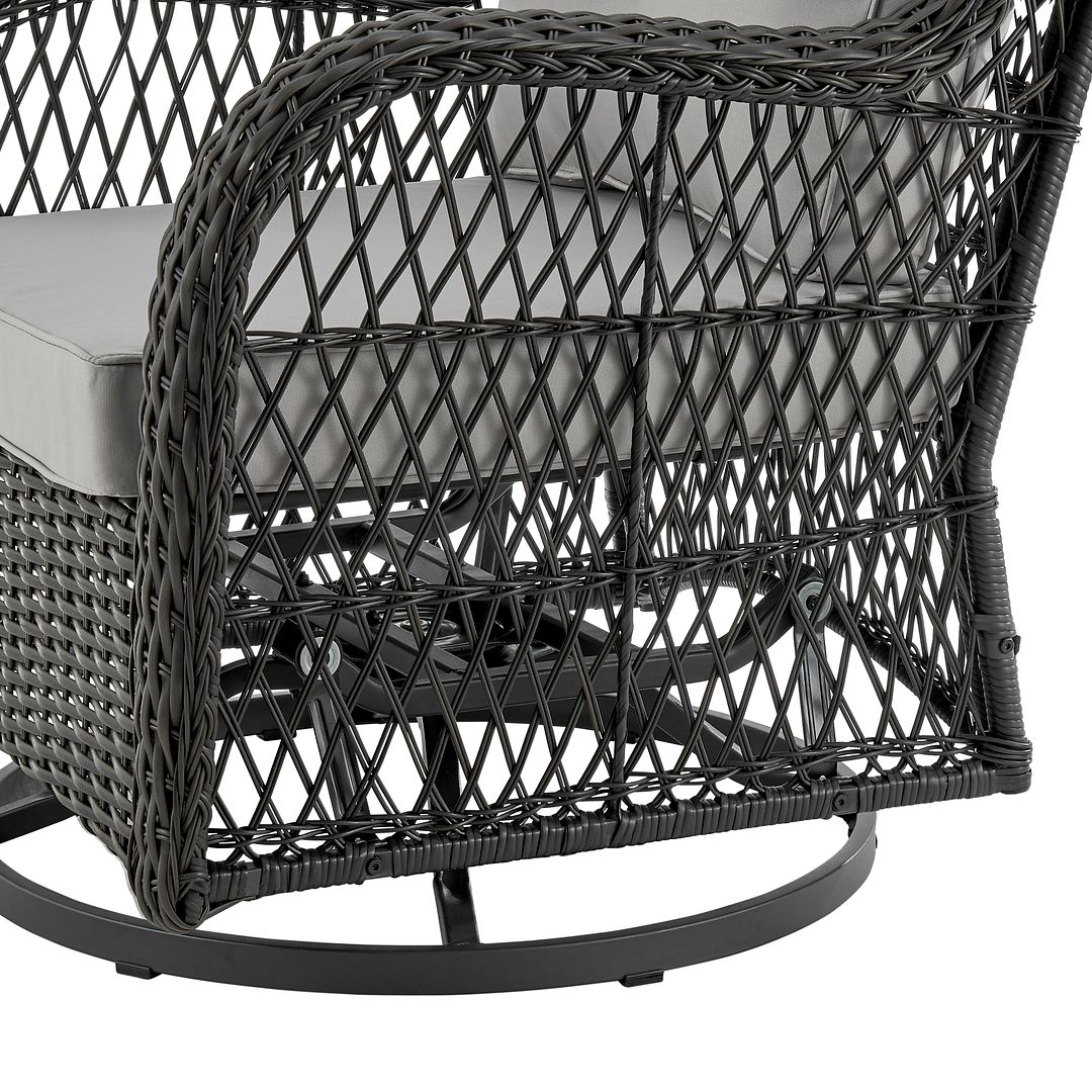 Manhattan Comfort Fruttuo Swivel Steel Rattan 3-Piece Patio Conversation Set With Cushions In Gray