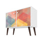 Manhattan Comfort Funky Avesta Side Table 2.0 With 3 Shelves In A White Frame With A Colorful Stamp Door