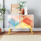 Manhattan Comfort Funky Avesta Side Table 2.0 With 3 Shelves In A White Frame With A Colorful Stamp Door & Yellow Feet