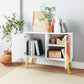 Manhattan Comfort Funky Avesta Side Table 2.0 With 3 Shelves In A White Frame With A Colorful Stamp Door & Yellow Feet