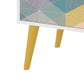 Manhattan Comfort Funky Avesta Side Table 2.0 With 3 Shelves In A White Frame With A Colorful Stamp Door & Yellow Feet