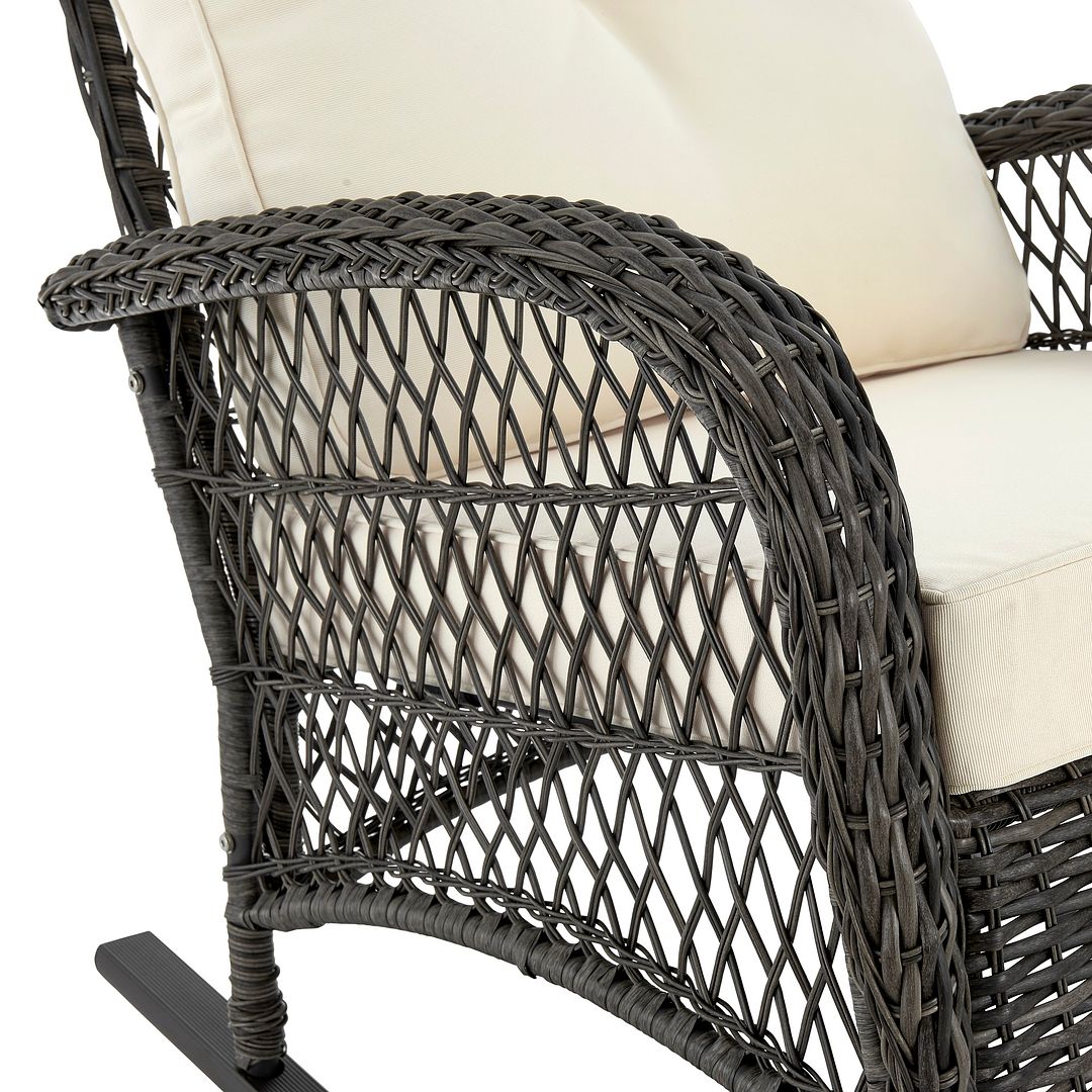 Manhattan Comfort Furttuo Steel Rattan Outdoor Rocking Chair With Cushions In Cream