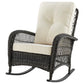 Manhattan Comfort Furttuo Steel Rattan Outdoor Rocking Chair With Cushions In Cream