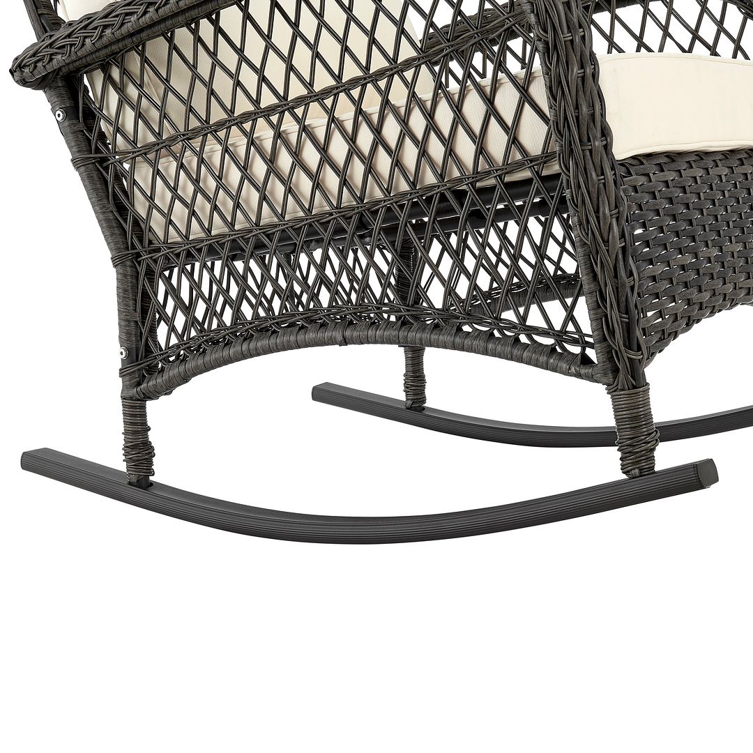 Manhattan Comfort Furttuo Steel Rattan Outdoor Rocking Chair With Cushions In Cream