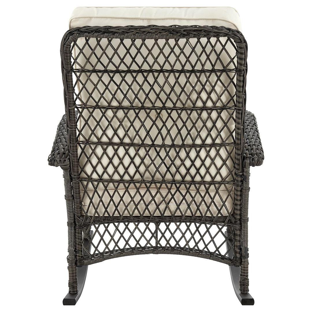 Manhattan Comfort Furttuo Steel Rattan Outdoor Rocking Chair With Cushions In Cream