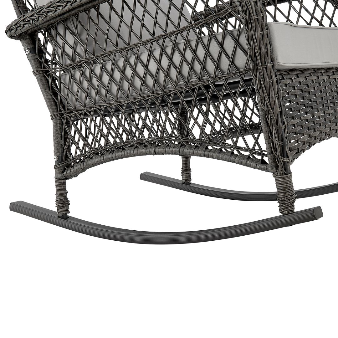 Manhattan Comfort Furttuo Steel Rattan Outdoor Rocking Chair With Cushions In Gray