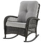 Manhattan Comfort Furttuo Steel Rattan Outdoor Rocking Chair With Cushions In Gray