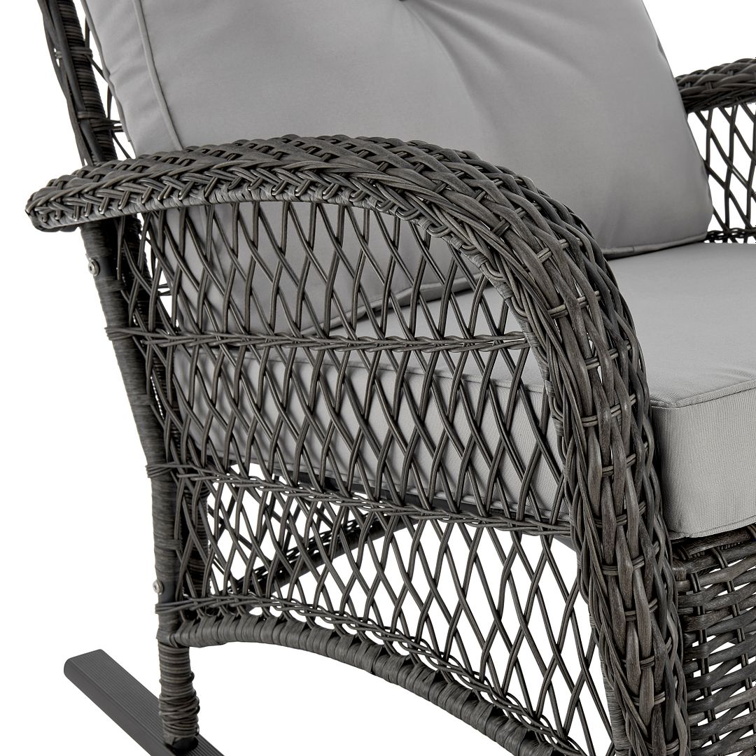 Manhattan Comfort Furttuo Steel Rattan Outdoor Rocking Chair With Cushions In Gray