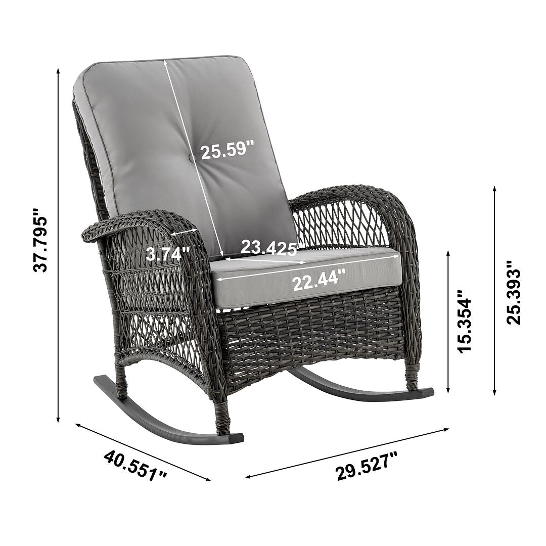 Manhattan Comfort Furttuo Steel Rattan Outdoor Rocking Chair With Cushions In Gray