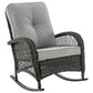 Manhattan Comfort Furttuo Steel Rattan Outdoor Rocking Chair With Cushions In Gray