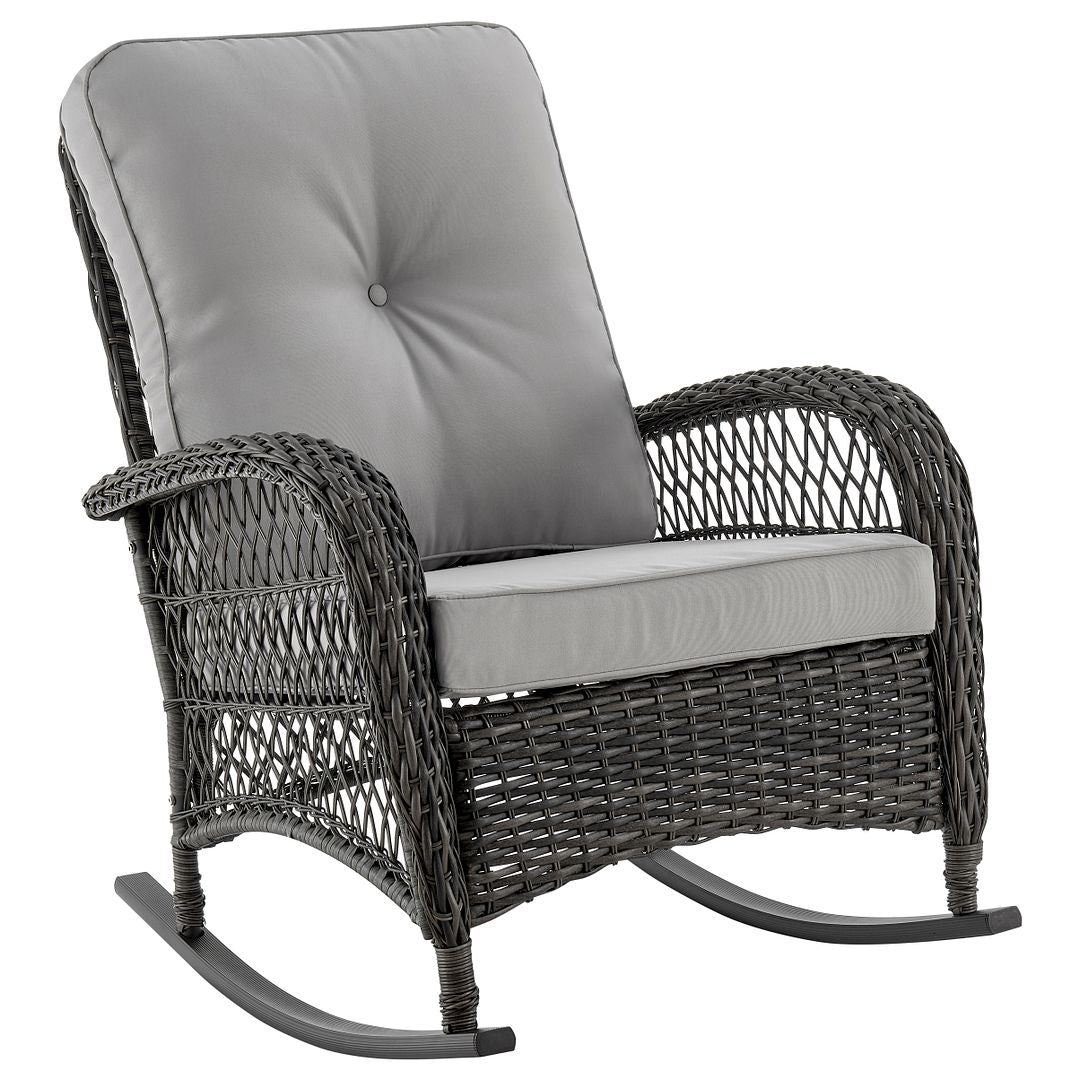 Manhattan Comfort Furttuo Steel Rattan Outdoor Rocking Chair With Cushions In Gray