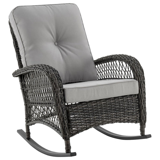 Manhattan Comfort Furttuo Steel Rattan Outdoor Rocking Chair With Cushions In Gray