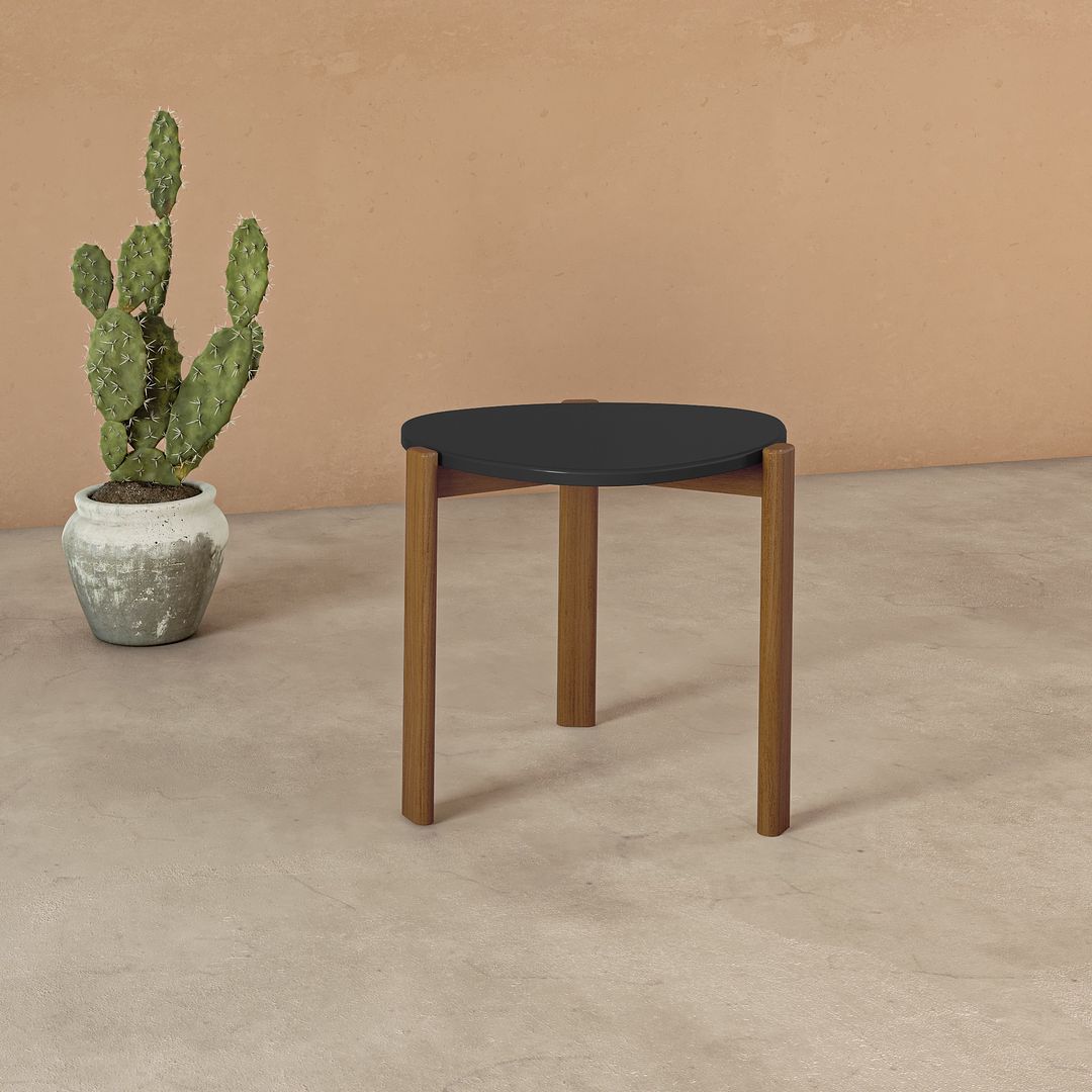 Manhattan Comfort Gales 18" Matte Black End Table With Solid Wooden Legs