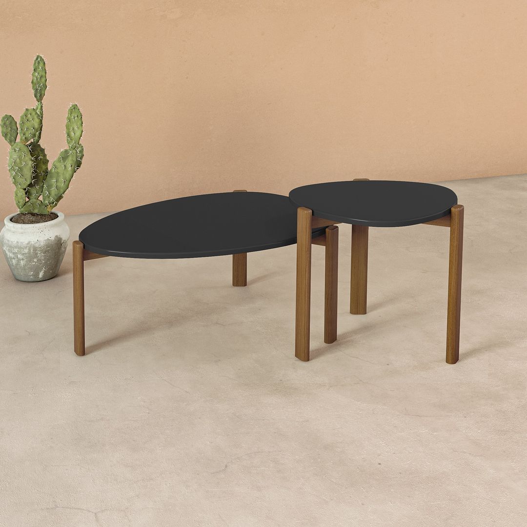Manhattan Comfort Gales 18" Matte Black End Table With Solid Wooden Legs
