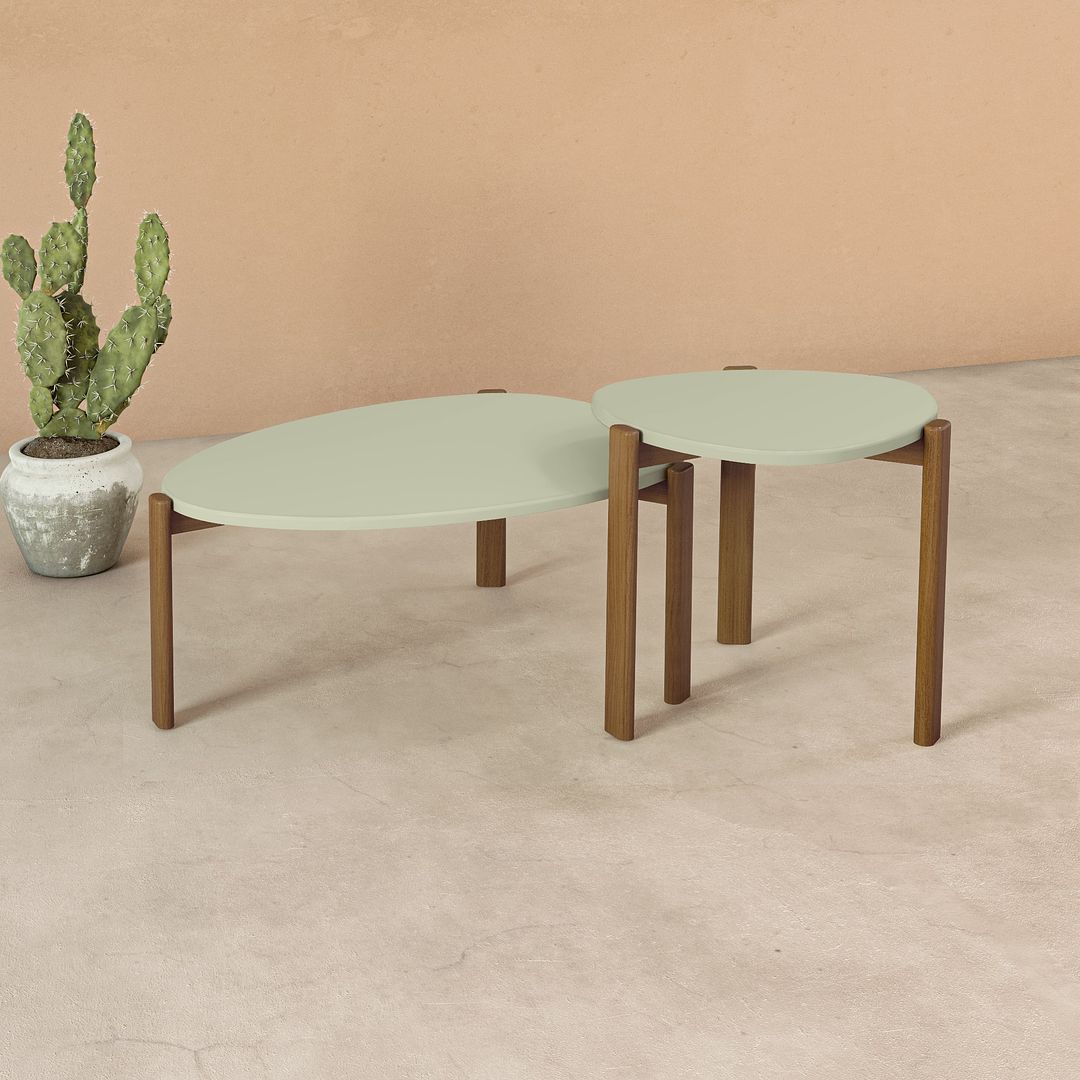 Manhattan Comfort Gales 18" Matte Pistachio Green End Table With Solid Wooden Legs