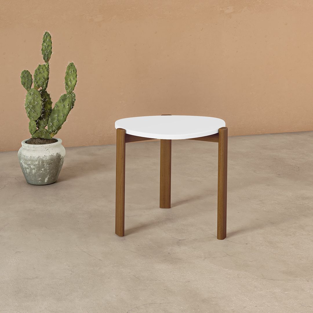 Manhattan Comfort Gales 18" Matte White End Table With Solid Wooden Legs