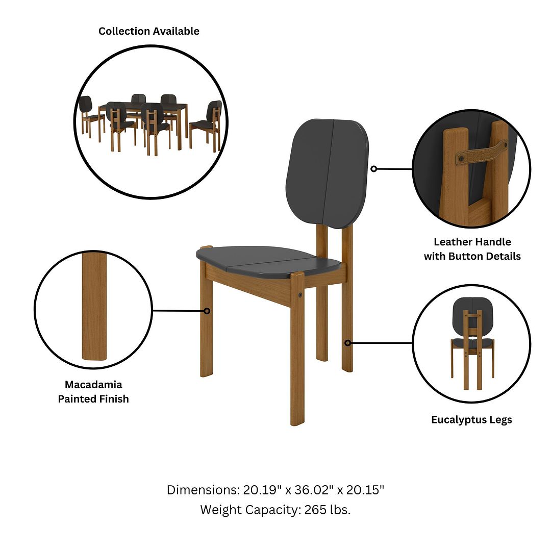 Manhattan Comfort Gales 2-Piece Black Dining Chairs With Solid Wooden Legs