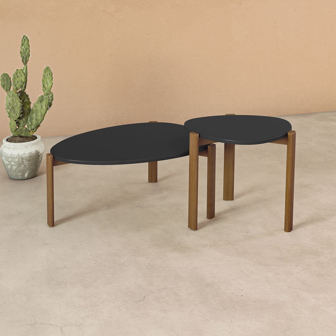Manhattan Comfort Gales 2-Piece Black End Table & Coffee Table Set