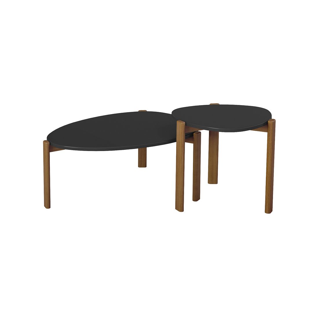 Manhattan Comfort Gales 2-Piece Black End Table & Coffee Table Set